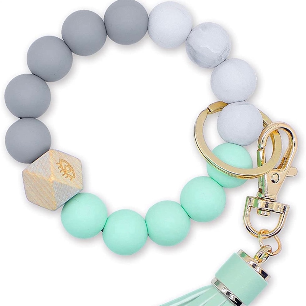 Wristlet Keychain Beaded Bracelet Leather Tassel